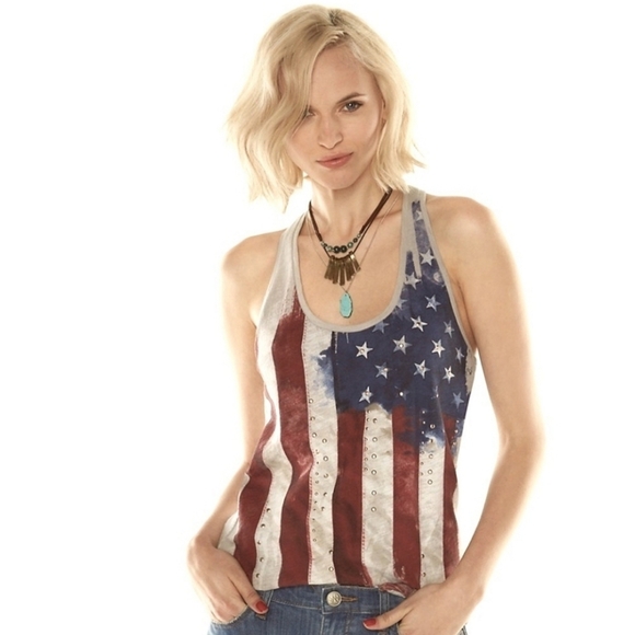 🇺🇸 Rock & Republic American Flag Racerback Tank 1X NWT - Picture 1 of 5
